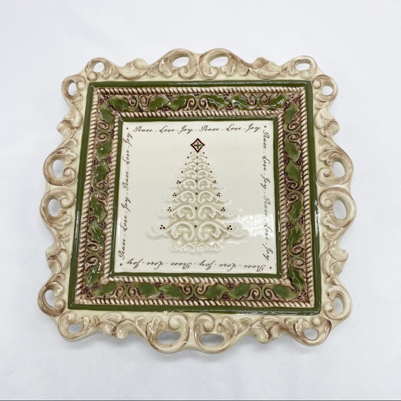 Clearance Peace Love Joy Christmas Tree Decor Plate w Stand - Picture 4 of 9